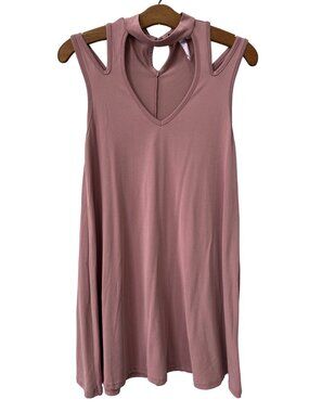 Alya Dress Size XS Mauve Pink Swing Mock Neck Modal Cold Shoulder Cutout Mini